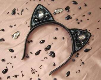 Black cat ears headband, black cat costume, black kitty ears, cat ears cosplay, cat ears black