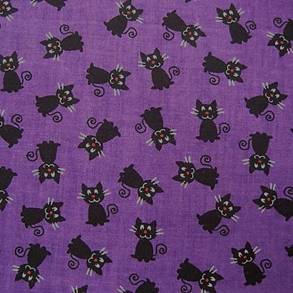 Tiny Black Cats on Purple Quilting Fabric Cat Print Fat