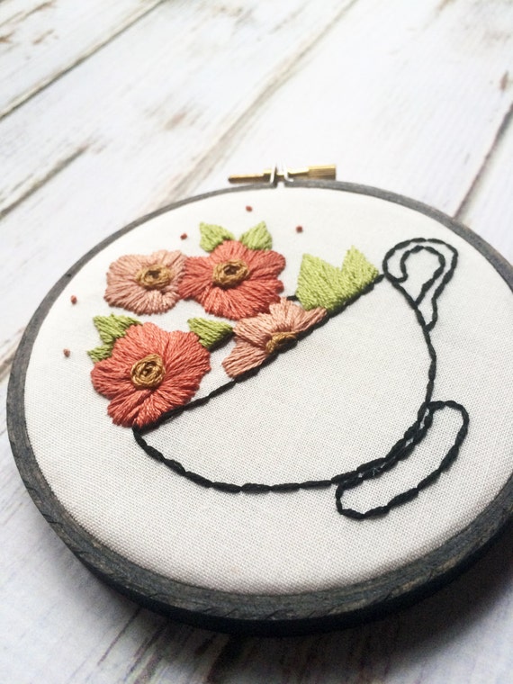 Tea cup embroidery hand embroidery tea art tea by threadthewick Tea cup embroidery hand embroidery tea art tea by threadthewick