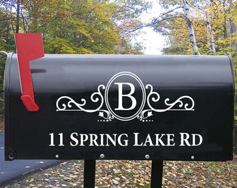 Mailbox Decal Sticker with personalized address, Mailbox Decor with scrollwork design - Oval Elegance