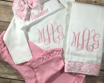 Baby Girl Coming Home Outfit Girl, Newborn Girl , Baby Monogram Clothes, Personalized Baby Gift, Newborn Photo Prop, Baby Layette Set