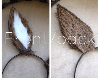 Faux Fur Headband Deer Ears; Custom made deer ears; Brown and white deer ears; Adjustable wire deer ears; Custom costume animal ears