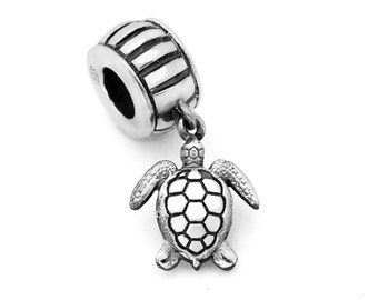 Silver Sea Turtle Charm #029 - Fits Pandora Charm Bracelets, Ocean Jewelry, Beach Charms, Animal Charm, Sterling Silver