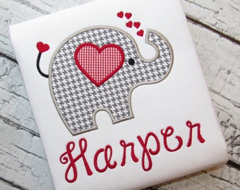 Girl Valentine Shirt, Monogram Girl Shirt, Valentine's Day Top, Personalized Valentine Shirt, Elephant Shirt, Baby Girl Valentine Outfit