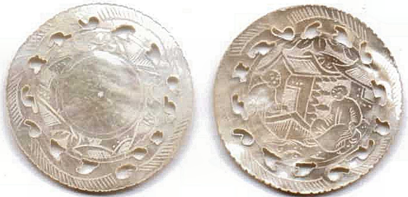 Set of 10 Antique CHINESE GAMING Gambling CHIP Reticulated