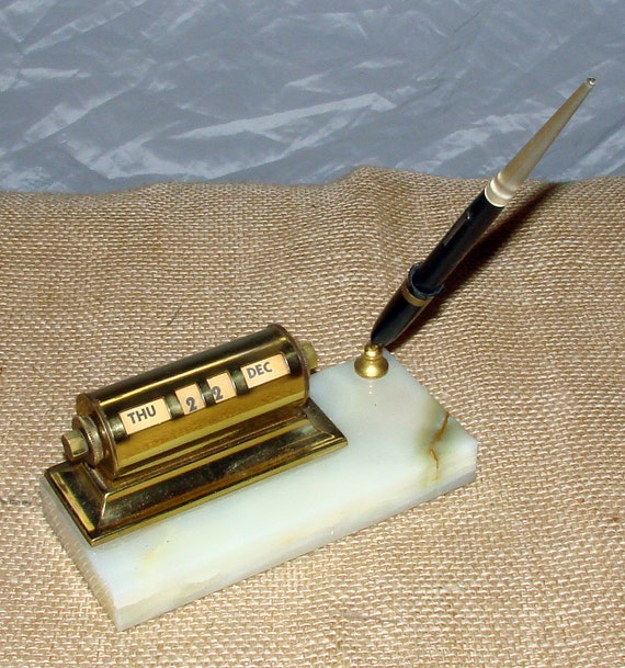 Marble Desk Set with Esterbrook Lucite Fountain Pen