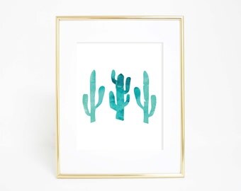 Watercolor Print, Cactus Print, Cactus Wall Art, Cacti Prints, Printable Wall Art, Turquoise Art Print, Wall Decor, Nursery Prints, Download