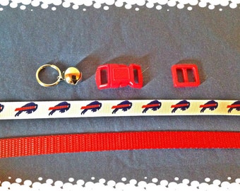 3/8 Wide Custom Made Adjustable Red or Blue Buffalo Bills Grosgrain Breakaway Cat Collar