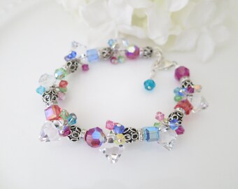 Swarovski crystal bracelet, Multi-color cluster bracelet, Unique style bracelet