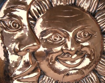 Decorative plate handmade in copper-Sun and moon-dim. 42 cm