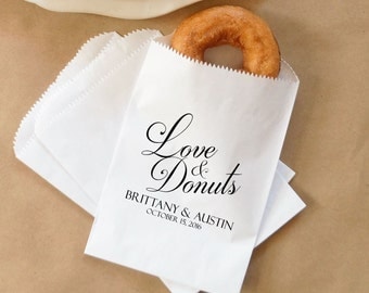 Wedding Donut Bags, Fall Wedding Doughnuts, Barn Wedding, Cider and Donuts, Dessert Table - Personalized - Lined, Grease Resistant