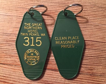 On Sale! Gold printed TWIN PEAKS Inspired "Great Nothern Hotel" keychain, key fob