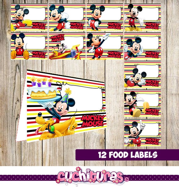 12 Mickey Mouse Food Labels Printable Mickey Mouse food tent
