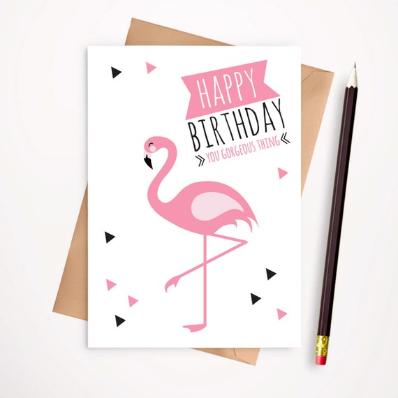 flamingo birthday card blank birthday card by