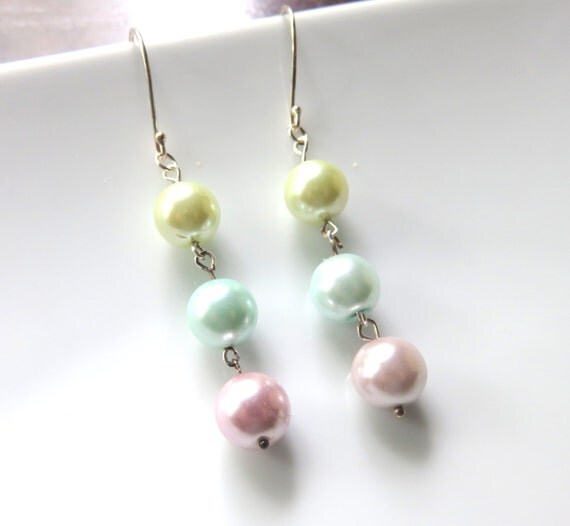 Pastel Pearl Dangle Earrings Long Glass Pearl Earrings
