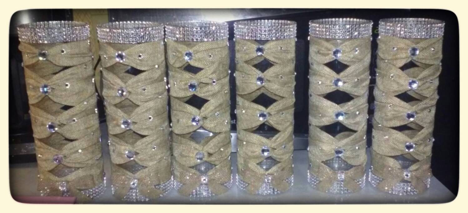 Burlap and Bling vase by JuicyBalloons on Etsy