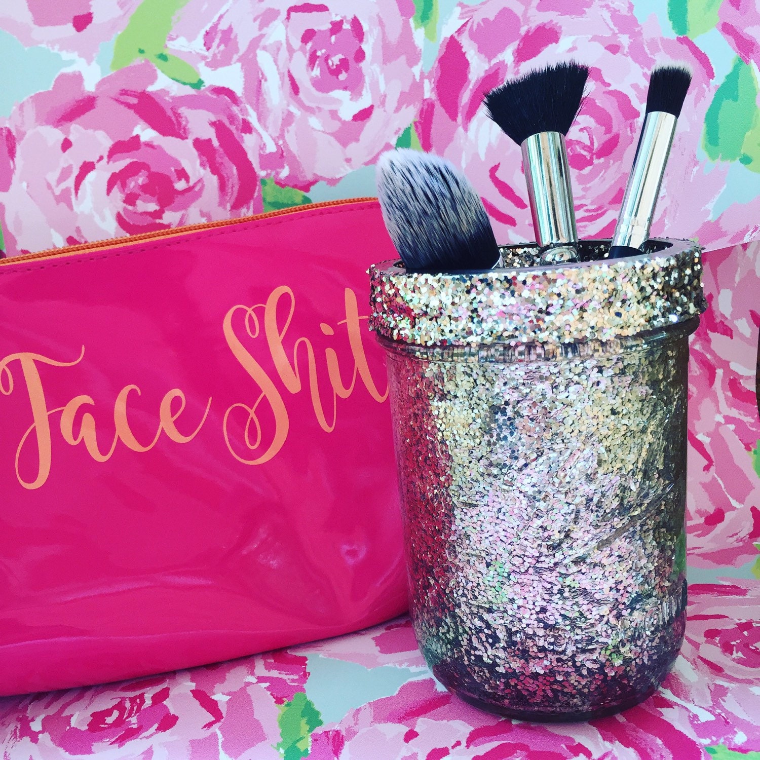 Glitter Mason Jar Makeup Brush Holder Best Friend by RichBrokeBtq
