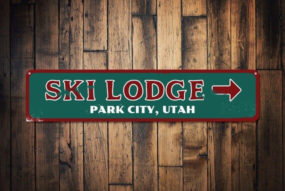 Ski Lodge Arrow Sign Personalized Skiing Destination Sign