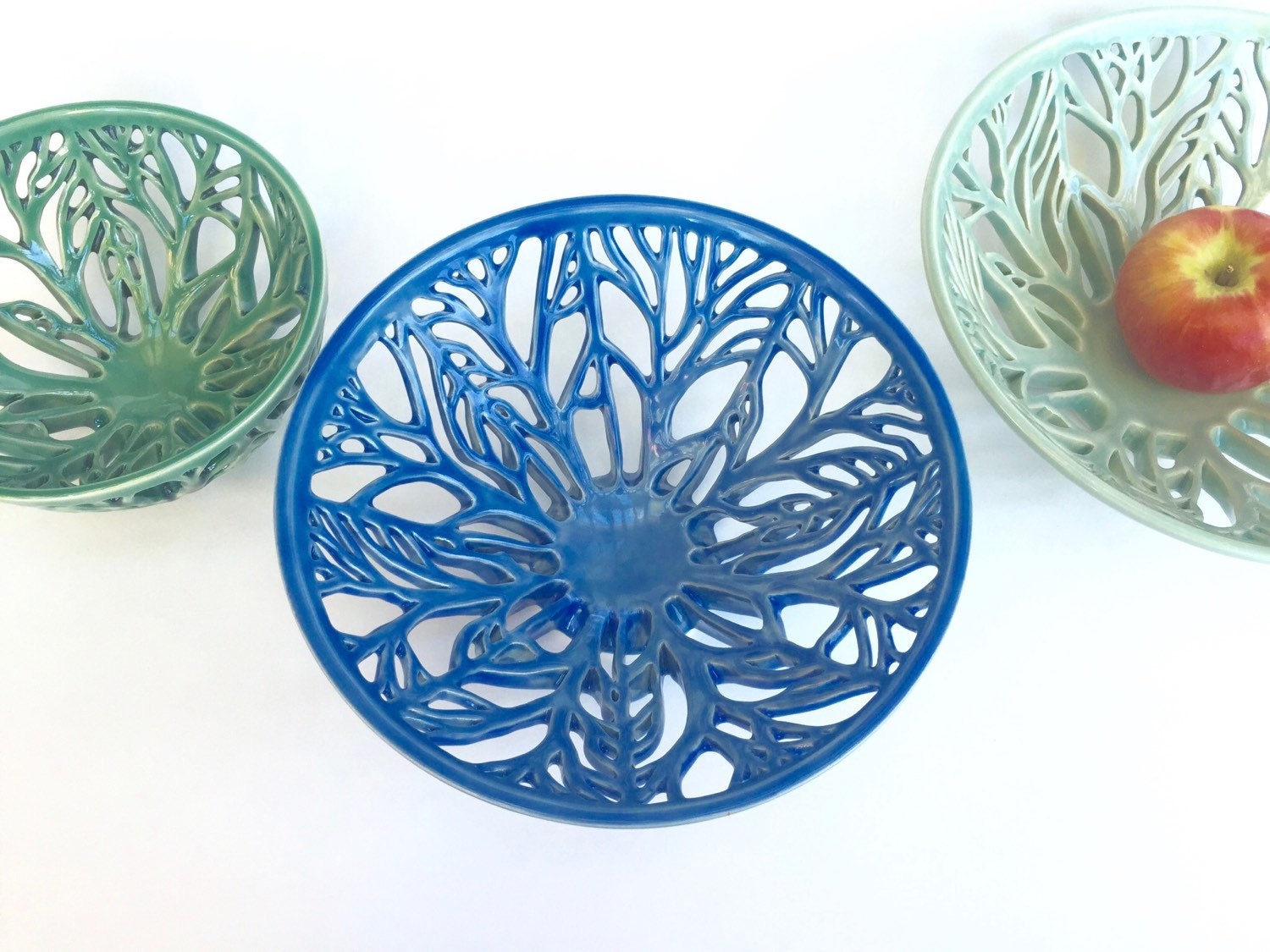 Medium Blue Woodland Bowl with Forest Design by QuigleyCeramics