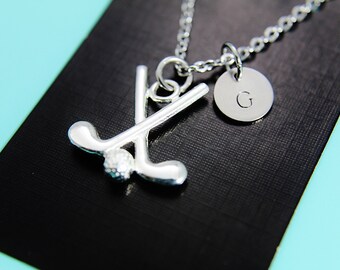Golf Club Necklace, Golf Charm Necklace, Golf Jewelry, Initial Necklace, Personalized Necklace, Fathers Day Golf, Initial Charm