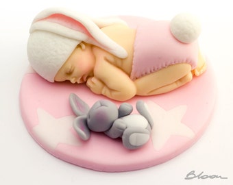 Baby Bunny Cake Topper | Cake Topper Baby Shower | Fondant Cake Topper | Baby Cake Topper | Fondant Baby Cake Topper | Baptism Cake Topper