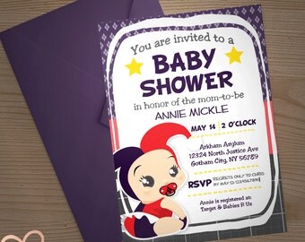 Custom Harley Quinn Superhero Baby Shower Invitation | Digital Download