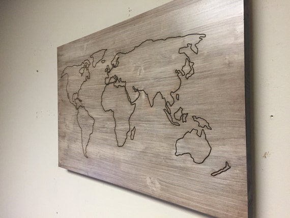 CARVED World Map Wall Art Wooden World Map Carved Wood By
