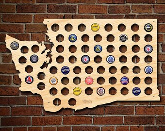 Washington Beer Cap Map - Hand-Made in USA - Engravable WA Beer Cap Holder, Craft Beer Gifts for Men, Dad, Cool Gifts Football Fans