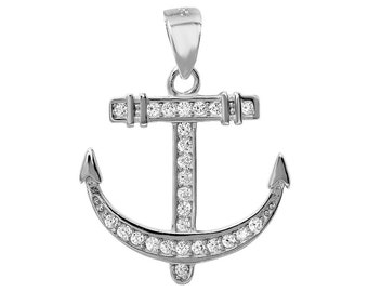 1 Pc Sterling Silver 19.3x18.5 mm Anchor Pendant W/ CZ (SSP100127)