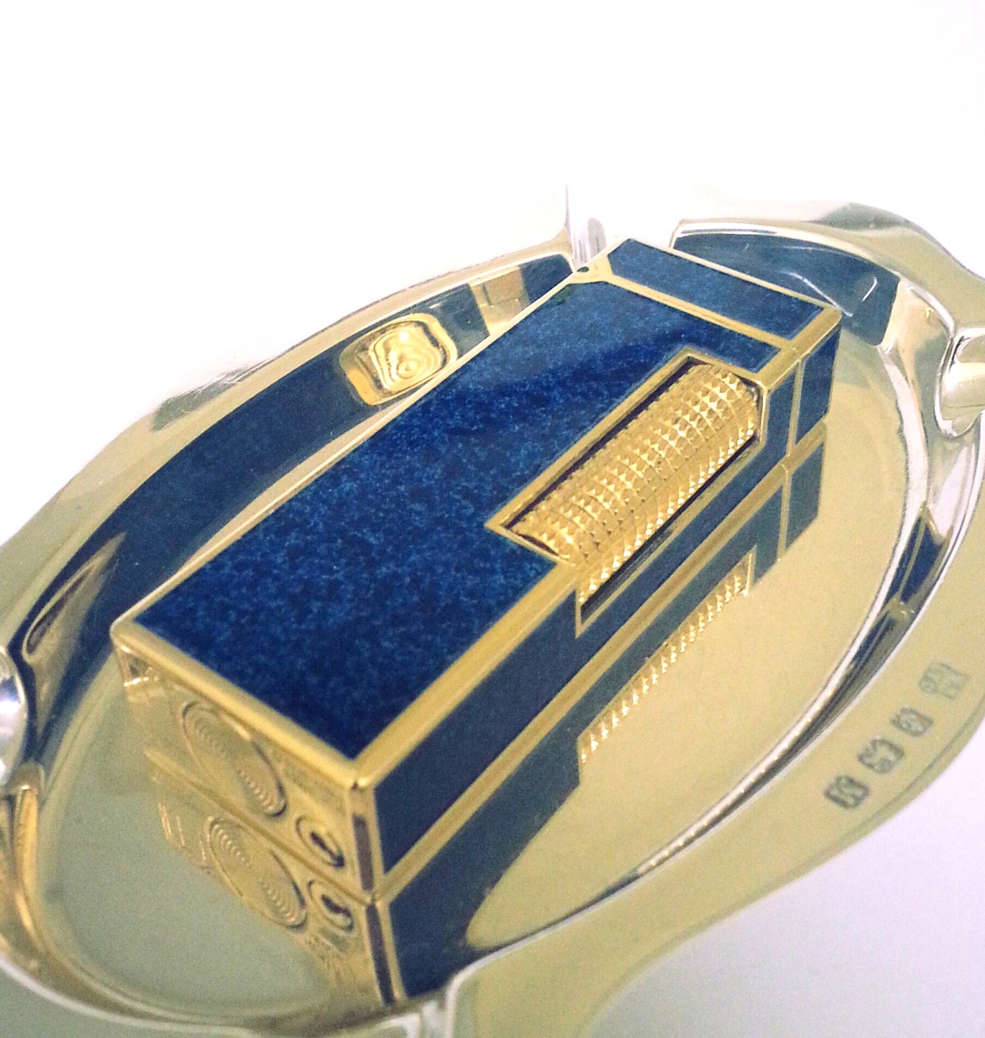 Dunhill Lighter Lapis Blue And 18 K Gold Trim Excellent