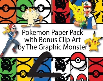Pokemon Scrapbook Paper, Digital Paper, Pokemon, Scrapbook Paper, Pikachu Digital Paper, Instant Download Pokemon Paper