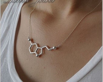 Serotonin molecule necklace, serotonin necklace solid 925k sterling silver,chemistry necklace