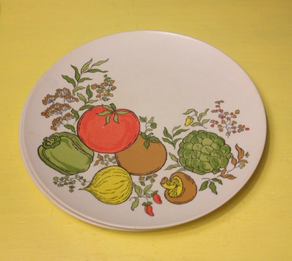 Set of 2 plates 2 saucers Vegetable Design Melamine Dinner