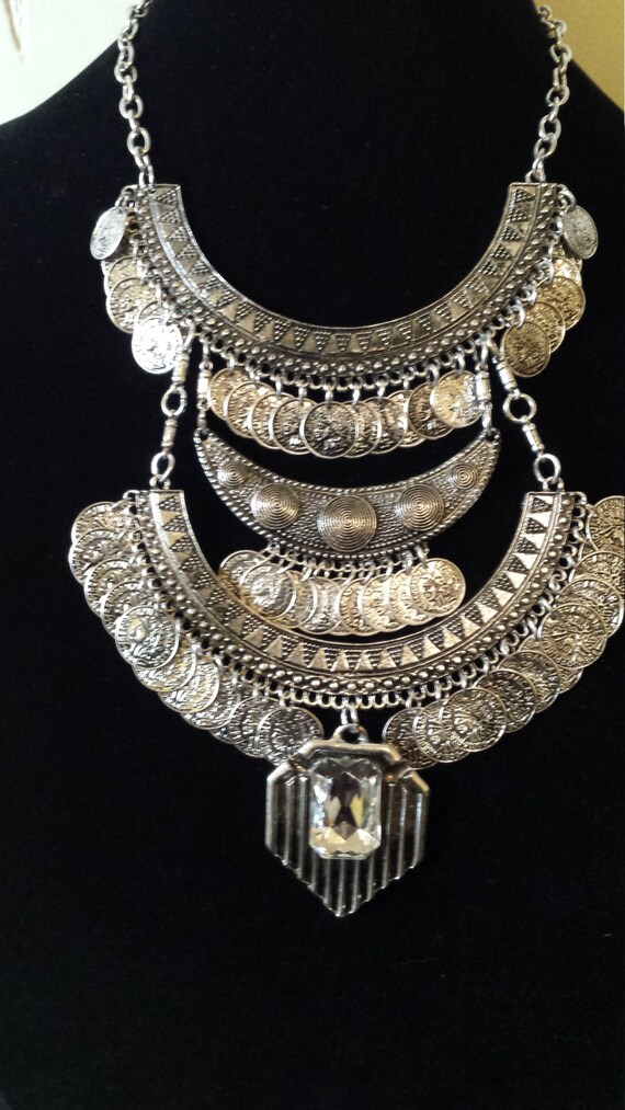 Silver bib necklace tribal bib necklace by LoveAllThingsUnique