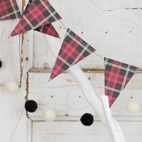 Lumberjack Birthday, Plaid, Garland, Buffalo Plaid Party, Lumberjack, Pennant Banner, Flags, Tartan, Bunting Flags, Plaid Party, Plaid Flag Il_570xn
