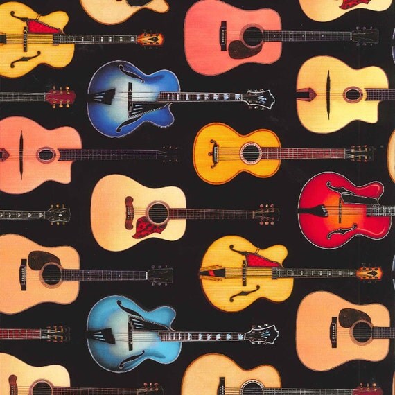 Guitar Instrument Cotton Fabric By the Yard.