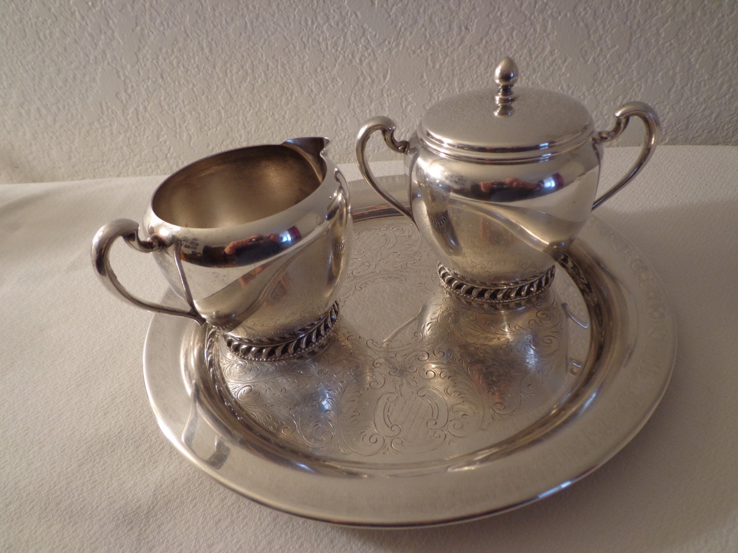 Vintage Stunning Silver Plated Tray Creamer and Sugar Set