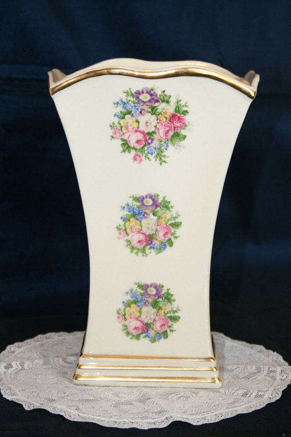 Vintage ceramic vase retrostyle large vase rectangular