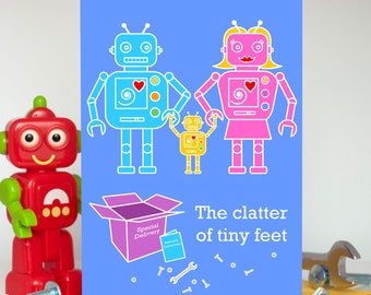 Funny New Baby Card, Robot Baby Card, Twin Baby Card, Twins Card, New Baby Boy Card, Newborn Baby Girl Card, New Parents Card, Cute Robots