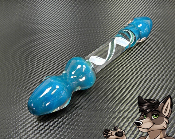 Double Ended Glass Dildo Blue With Matching Spiral Pattern