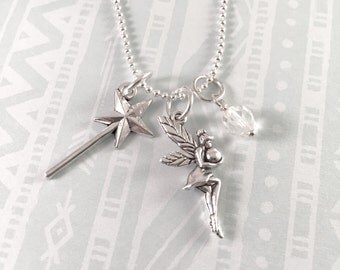 Fairy Necklace, Pixie necklace, Fairy Jewelry, charm necklace, Pixie Jewelry, Fairy Necklace, Magic Wand Necklace, Fairytale, Peter Pan