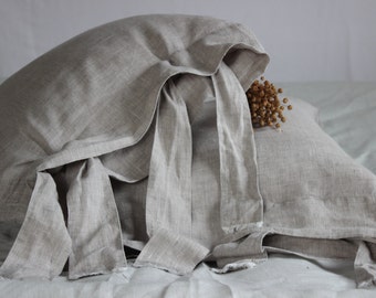 Linen Pillowcase Stone Washed Linen Organic Pillow Sham with Large Ties Standard Queen King Euro Pillow Case Linen Bedding Pillow Sham