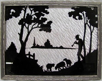 Vintage Framed Picture w/Boy Playing Instrument