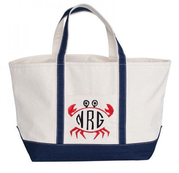 Monogrammed Large Canvas Boat Tote by FancyFrogBoutique on Etsy