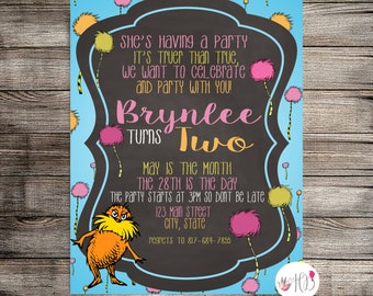 The Lorax Birthday Invitation, The Lorax Birthday Party, The Lorax Invitation- Printable Invitation