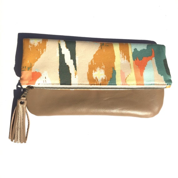 Neutral fold-over clutch leather foldover clutch by LindsHandmade