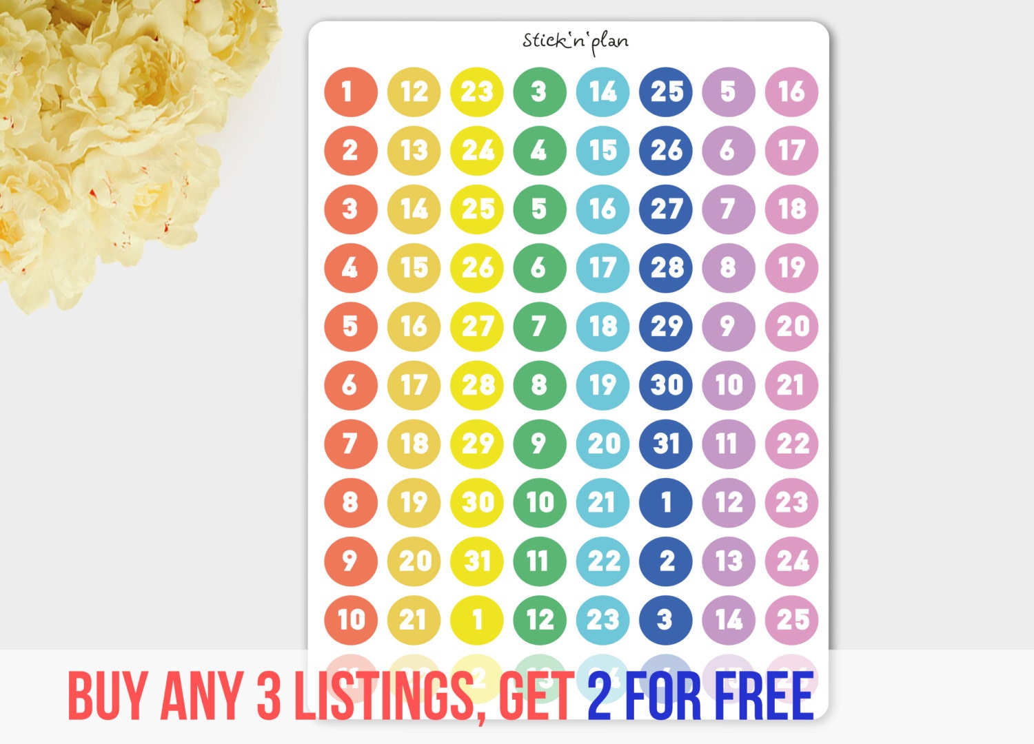 Number Stickers Monthly Date Planner Stickers by SticknPlanshop