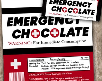 Emergency Chocolate Candy Wrappers, Emergency Chocolate, Friend Gift, Girfriend Gift, Chocolate Candy Bar Wrapper, INSTANT DOWNLOAD