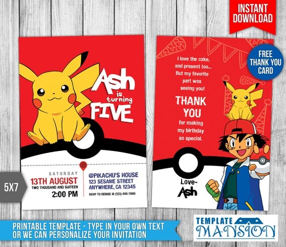 Pokemon Invitation Pokemon Birthday Invitation by TemplateMansion