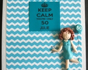 Personalised 50th Birthday card (keep calm) design by Hot Dough creations